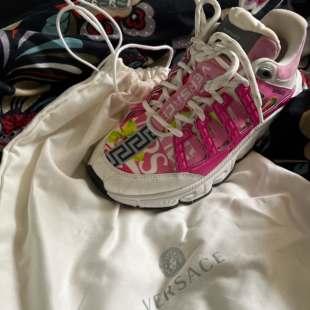 Versace Vibrant Pink and White Athletic Shoes